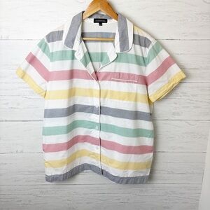 Hudson’s Bay Company HBC Iconic Stripe Short Sleeve Cotton Button Down Shirt XL